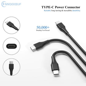 NNQEKBUF 65W USB-C laptop charger includes an AC cord for convenient setup.
