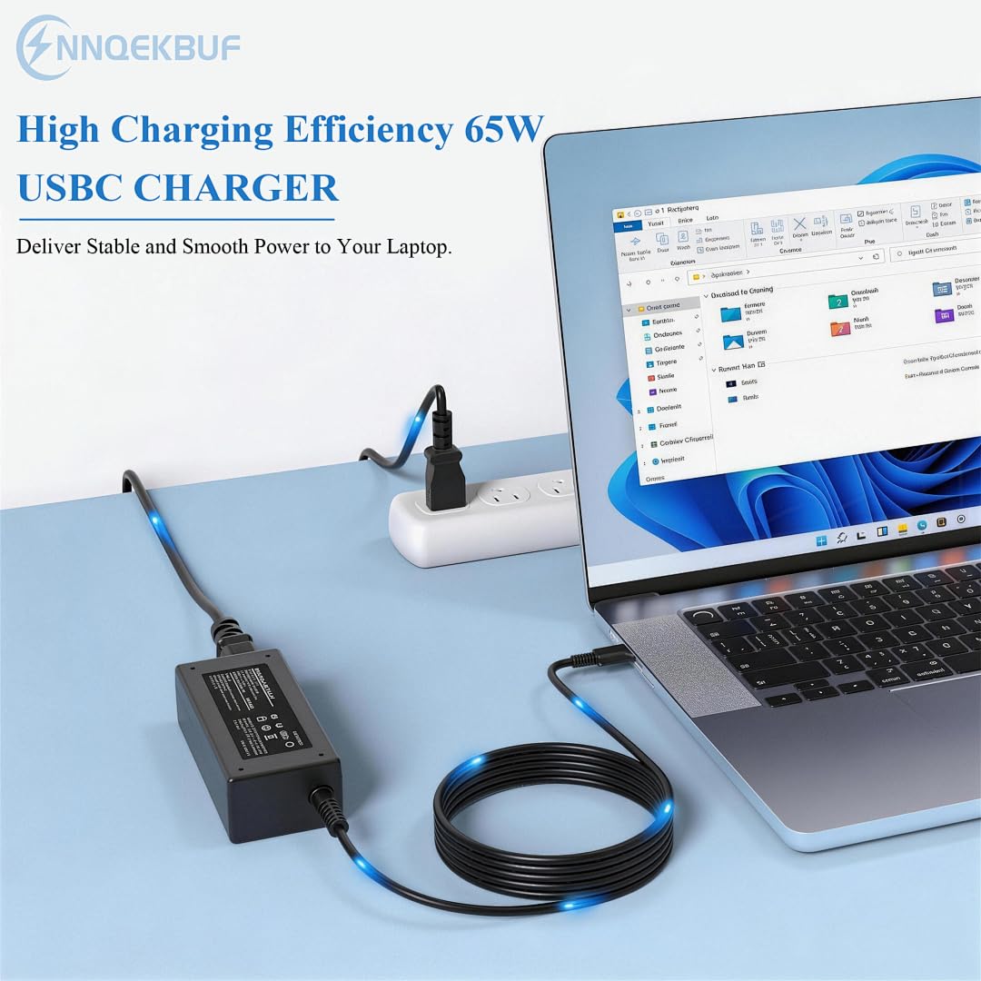 NNQEKBUF 65W USB-C laptop charger with Latitude-ready compatibility charges safely.