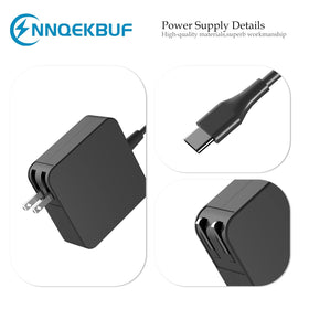 NNQEKBUF compact 65W charger highlights slim design beside a notebook