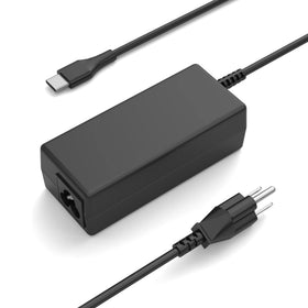 NNQEKBUF universal USB-C charger close-up shows 65W power for laptops.