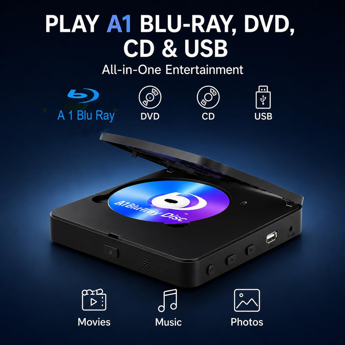 N NUTROMO Blu Ray player HDMI output for modern displays.