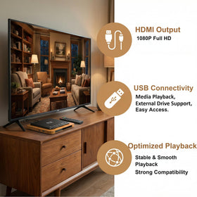 N NUTROMO Blu-ray player HDMI and AV ports for easy TV setup.