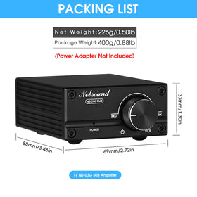 Nobsound 100W amp external power supply note informs required accessory