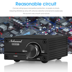 Nobsound 100W amp rear panel shows 3.5mm AUX input for easy sources
