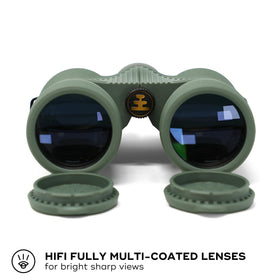 Nocs Provisions Field Issue 10x42 focus wheel for precise adjustments.