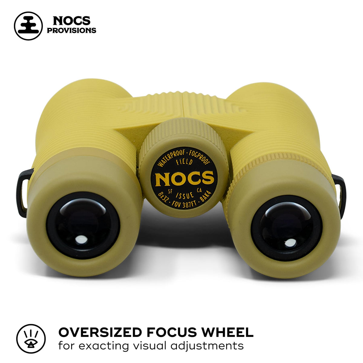 Nocs Provisions Field Issue eye cup close-up shows three-position eyecups for eyeglass wearers.