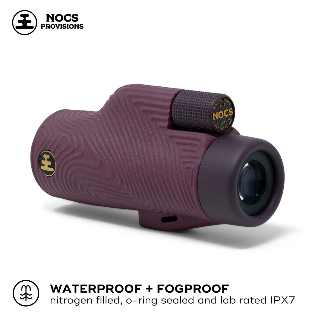 Nocs Provisions Field Tube 10x32 IPX7 waterproofing for rain and splashes.
