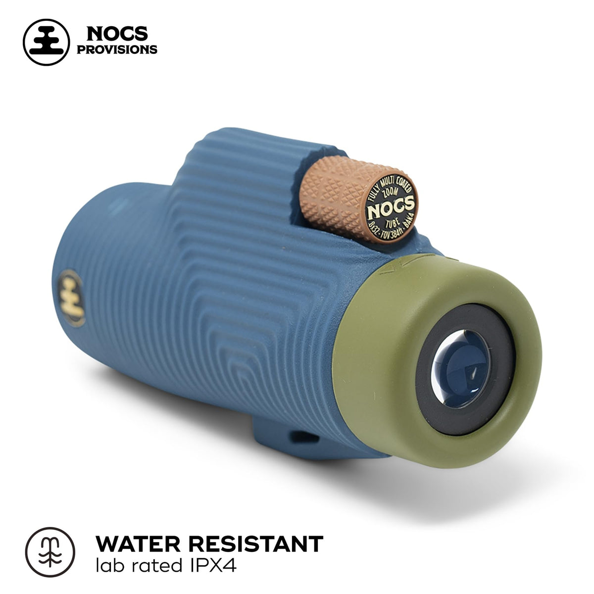 Nocs Provisions Zoom Tube 8x32 water-resistant body for weather-ready viewing.