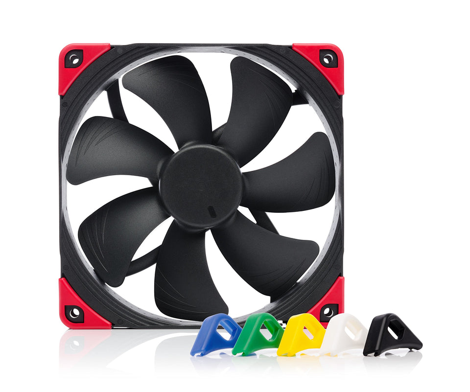 Noctua NF-A14 PWM chromax.Black.swap front view emphasizes quiet operation