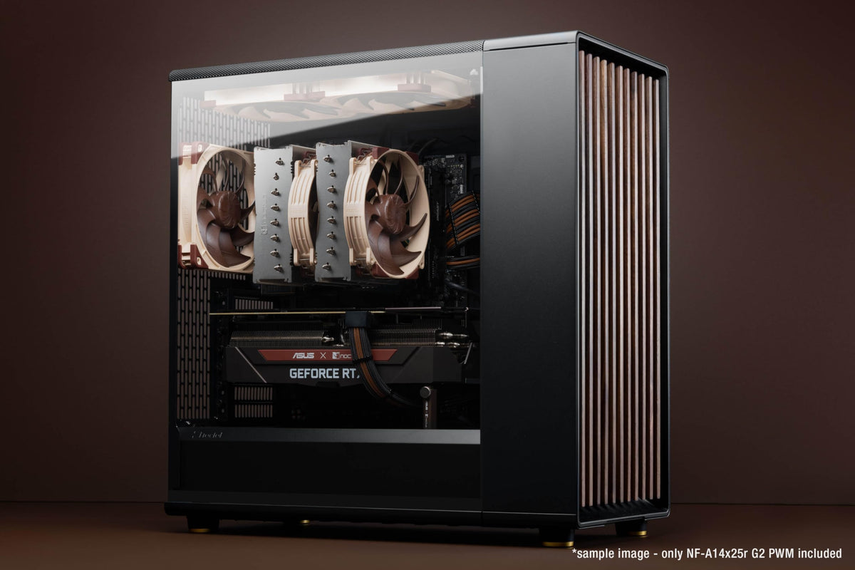 Noctua NF-A14x25r accessories laid out showing included mounts and cables benefit