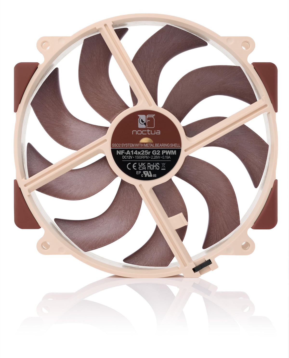 Noctua NF-A14x25r close-up of blades showing engineered geometry benefit
