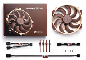 Noctua NF-A14x25r mounted on NH-D15 cooler showing improved cooling benefit
