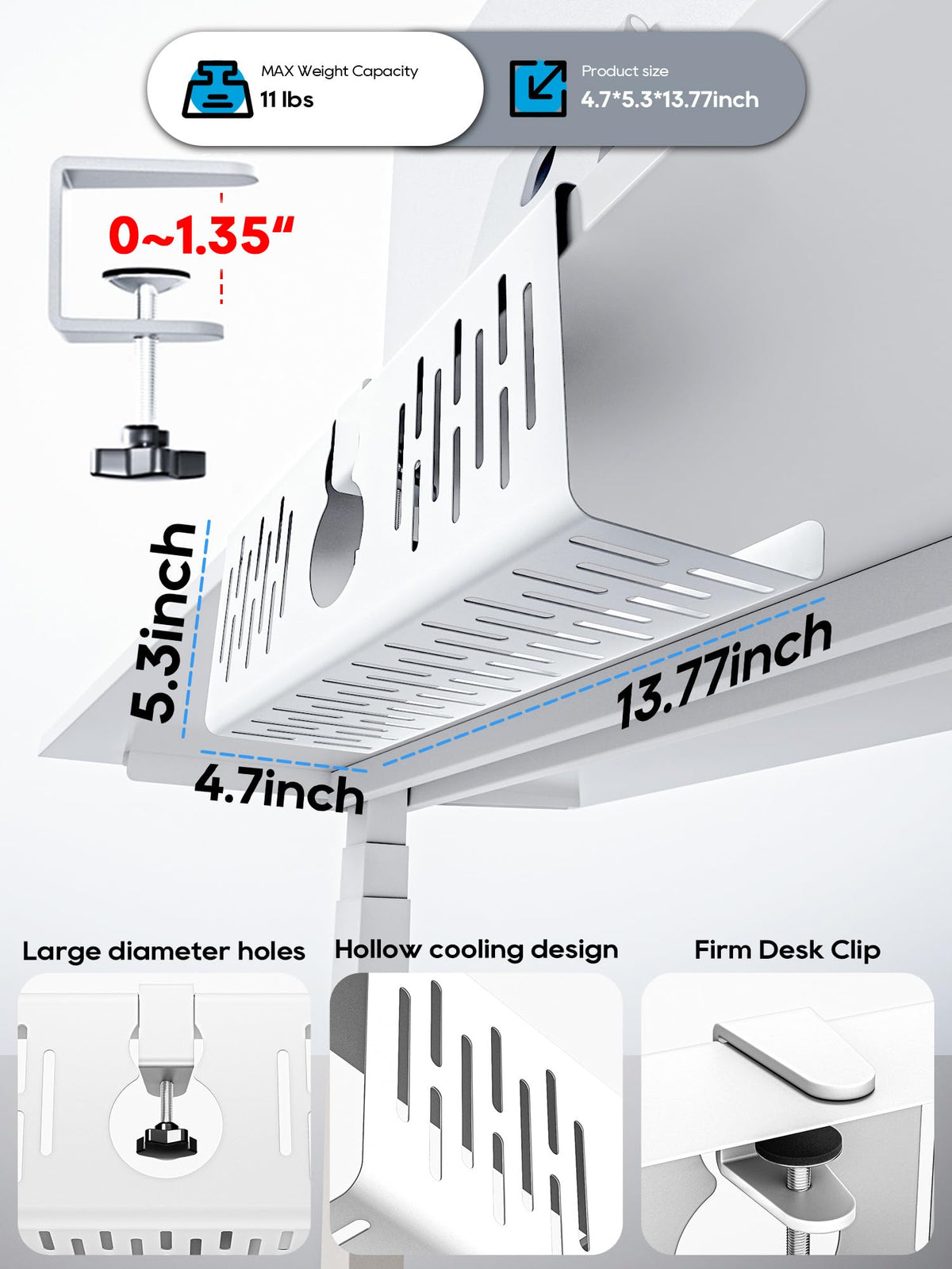 NODOCA 138x53-inch cable tray fits cables, adapters, and small devices under your desk.