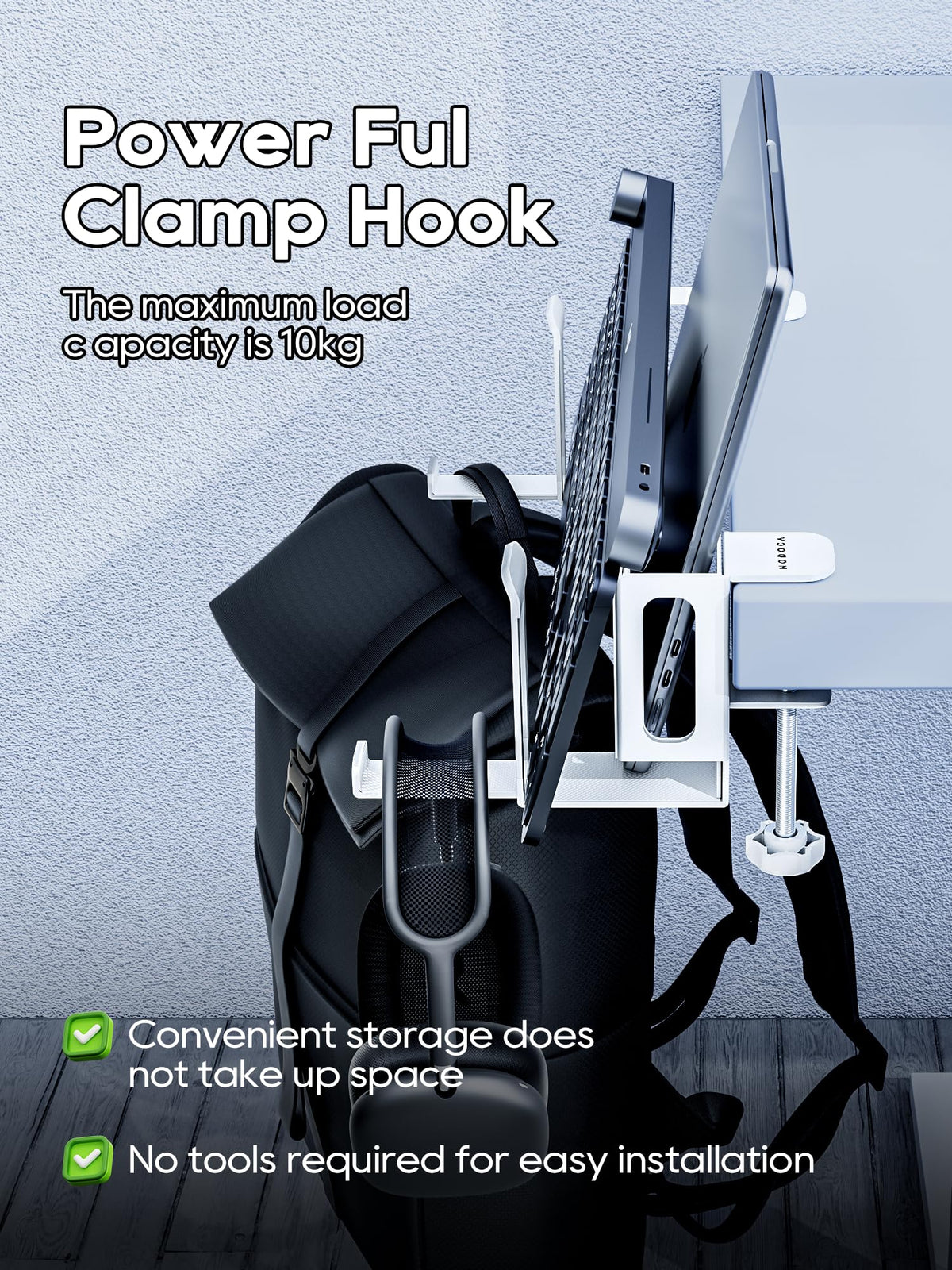 NODOCA headphone holder hook holds headphones within easy reach.