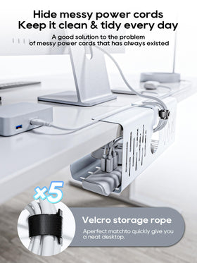 NODOCA metal under-desk wire organizer in white reduces clutter and protects surfaces.