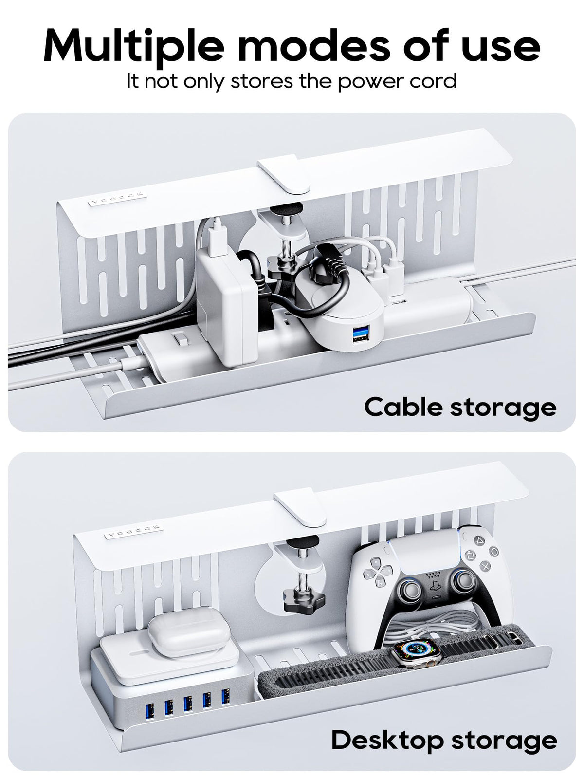 NODOCA steel under-desk cable tray is durable and supports up to 15 pounds.