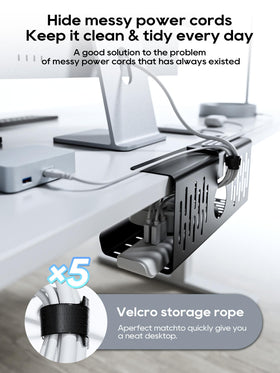 NODOCA Tray filled with cables demonstrates tidy under-desk organization.