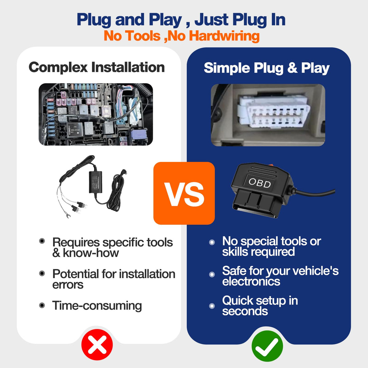 Noekfou plugged into vehicle OBD port providing hidden power