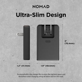 NOMAD charger held in hand demonstrating slim size and portability benefit