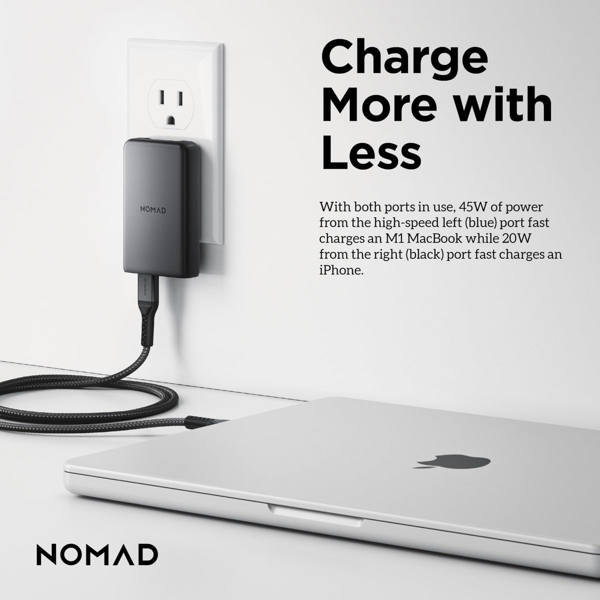 NOMAD in a travel bag with cables for easy on-the-go charging convenience