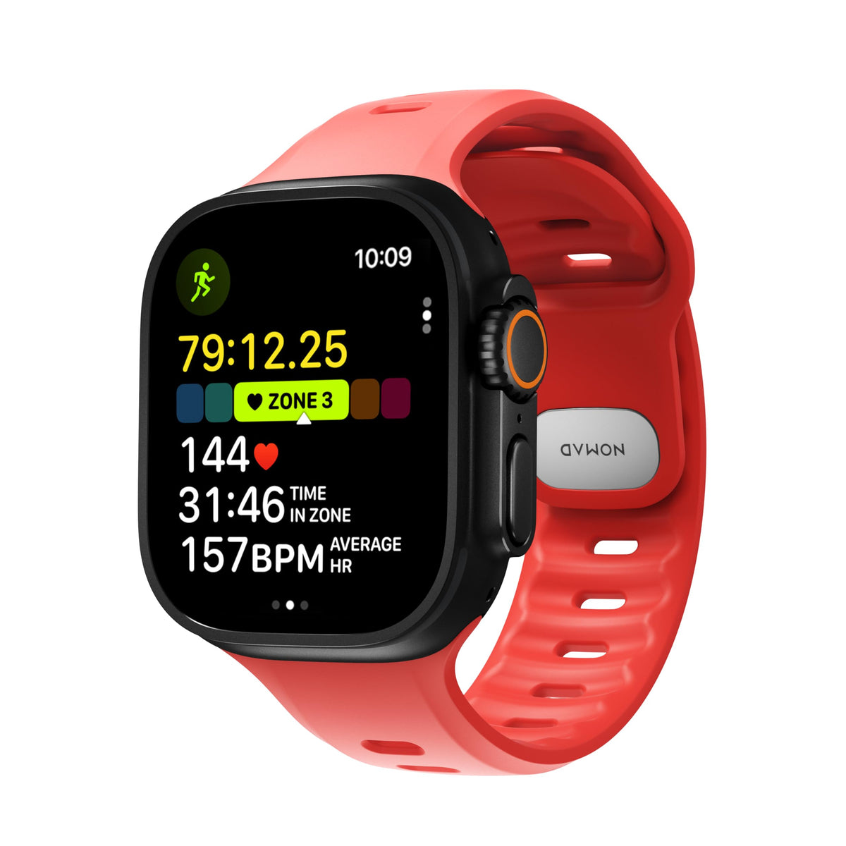 Nomad Apple Watch Tempo Band 49mm Ultra 3 close-up with breathable channels for comfort.