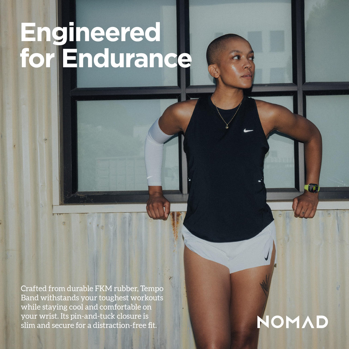 NOMAD Apple Watch Tempo Band Lumen FKM material enhances comfort and durability