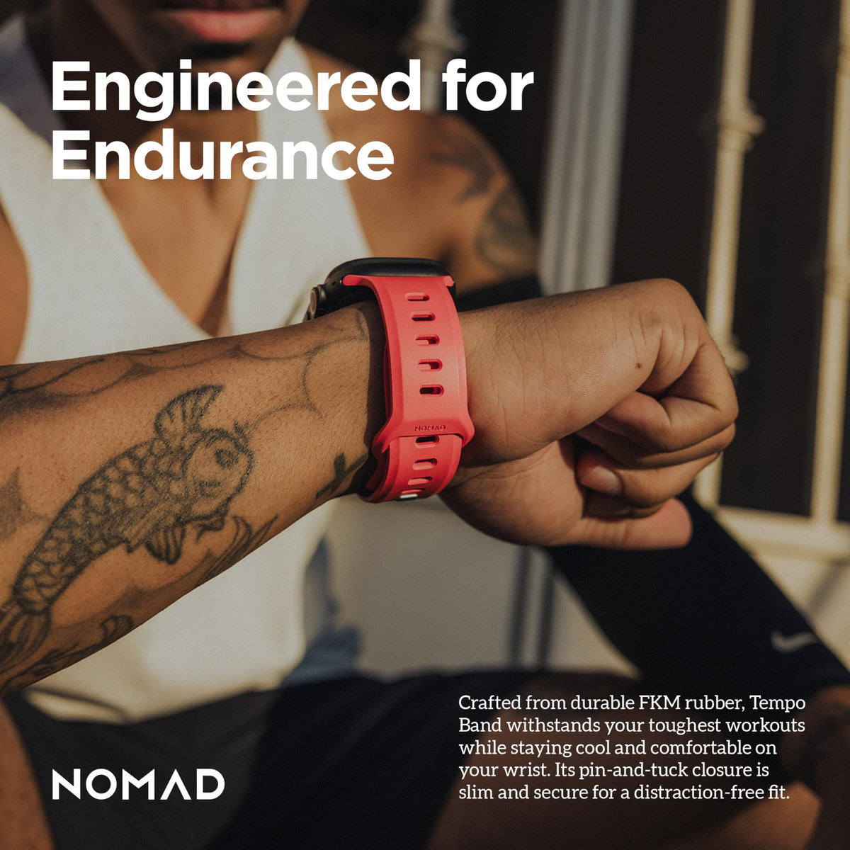 Ventilation channels visible on Nomad Tempo Band for breathability.