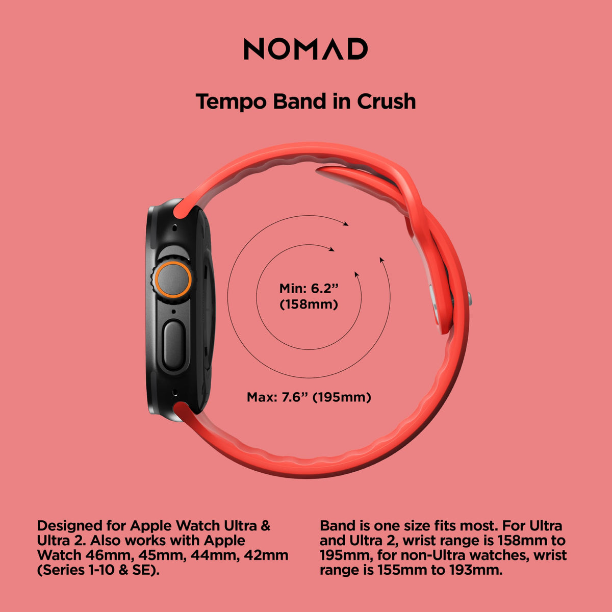 Close look at FKM material on Nomad Tempo Band for flexible wear.