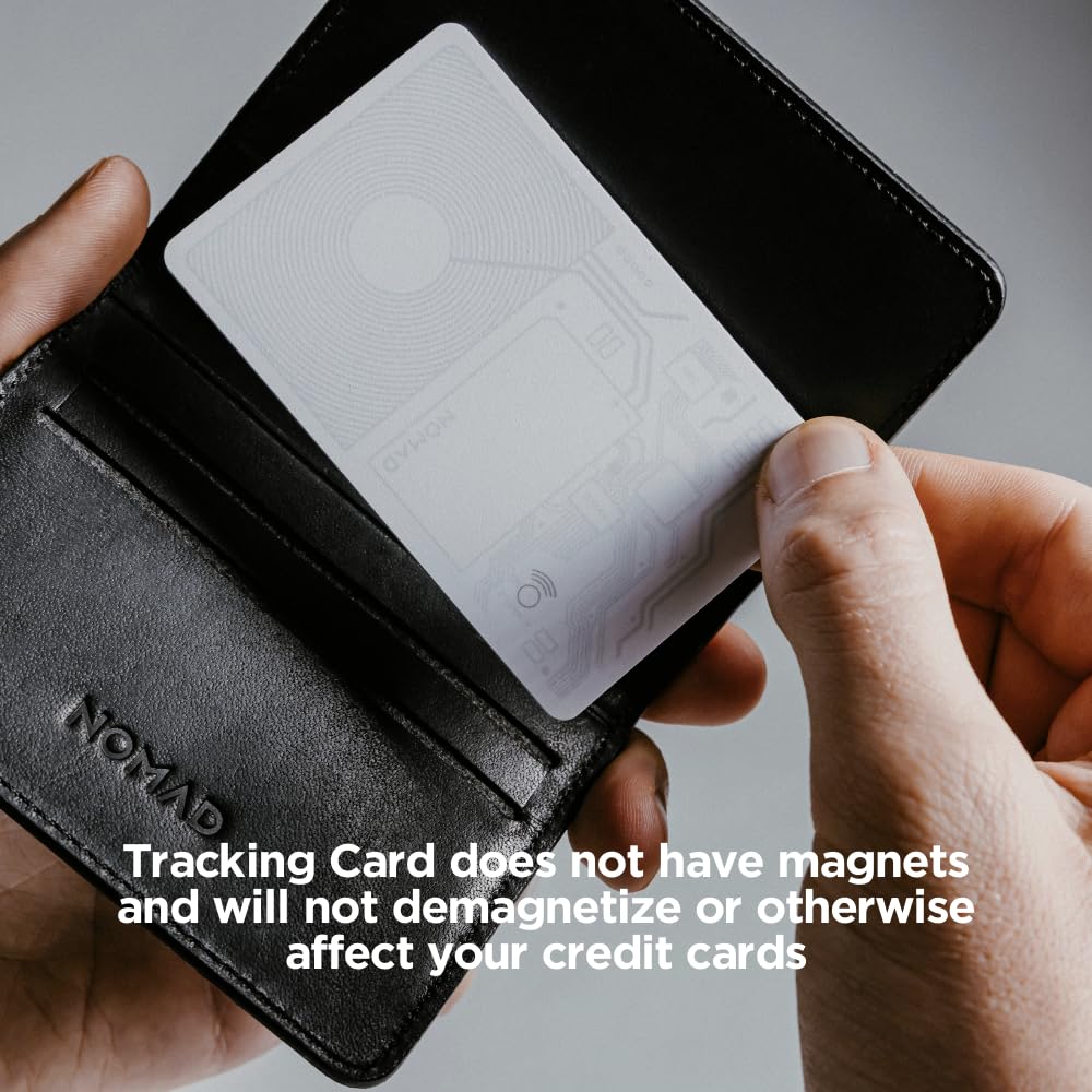 NOMAD tracking card next to passport and boarding pass illustrating travel-ready item location security