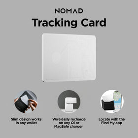NOMAD tracking card on a MagSafe wireless charger highlighting quick rechargeable convenience
