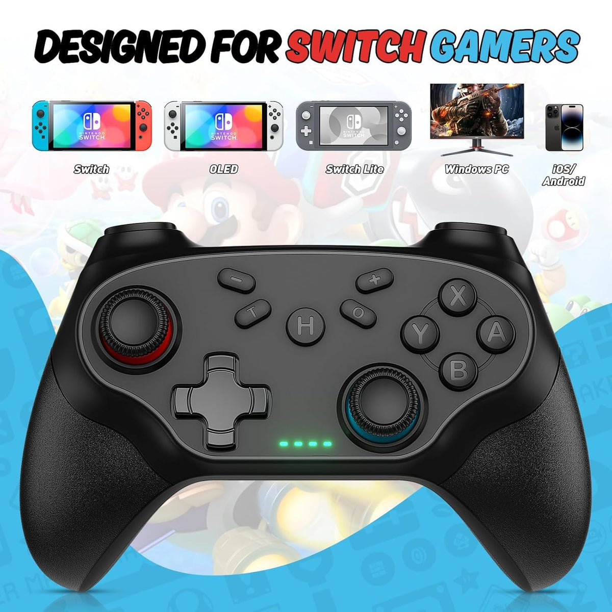 Nonbliep 2-Pack wireless controller back view; sleek, comfortable silhouette