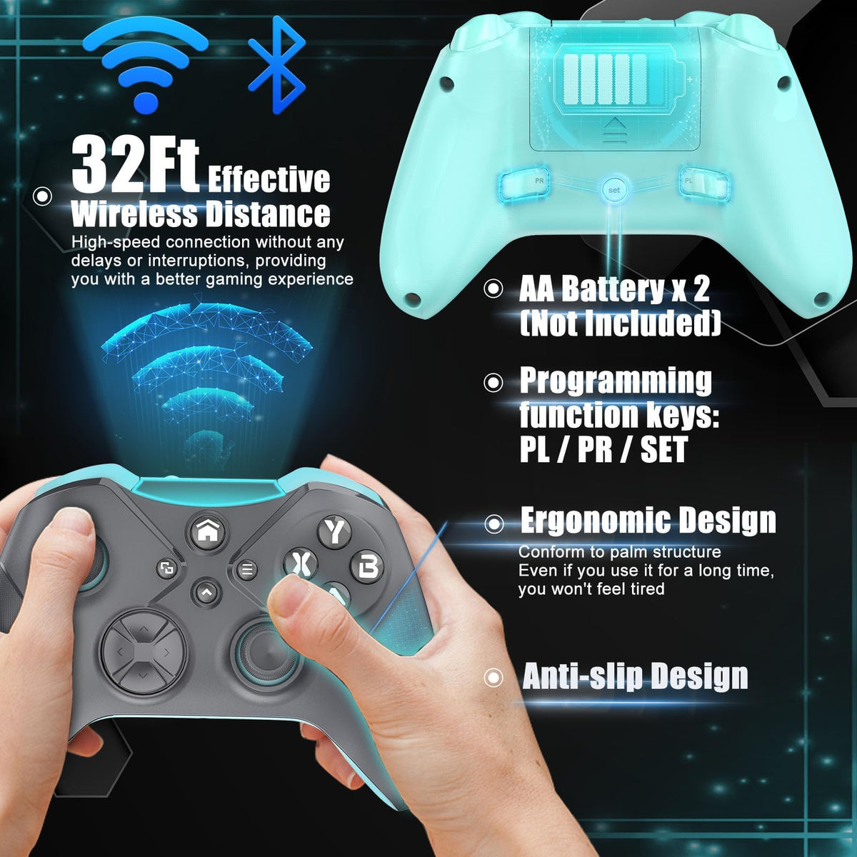 Nonbliep controller back with AA battery compartment for easy swaps