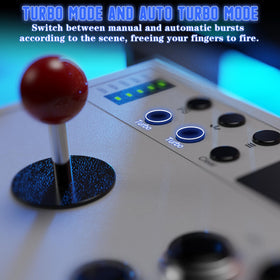 Nonbliep joystick and buttons close-up showing responsive, durable components