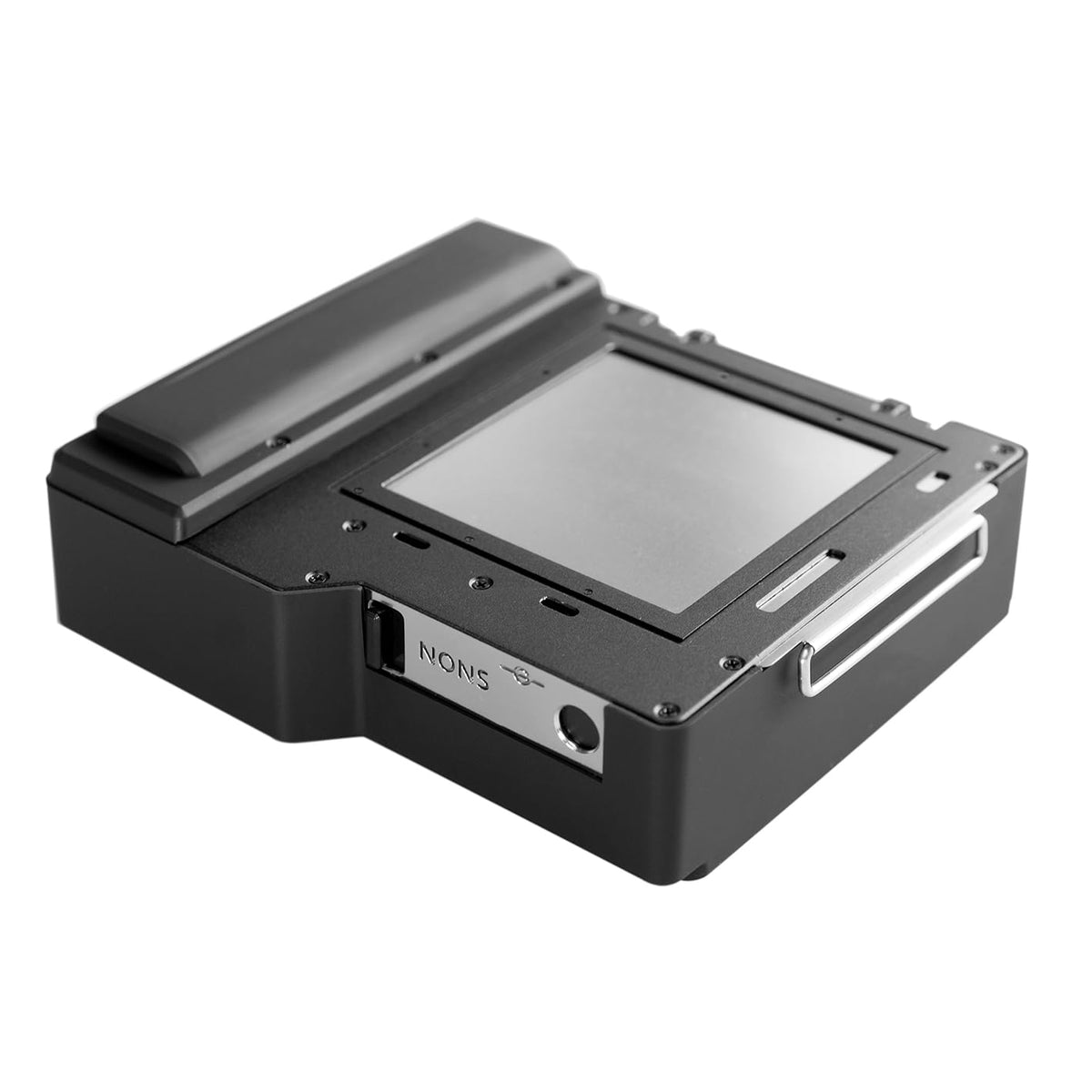 NONS Instant Back square-film tray in view highlights fast reloads for on-location shoots.