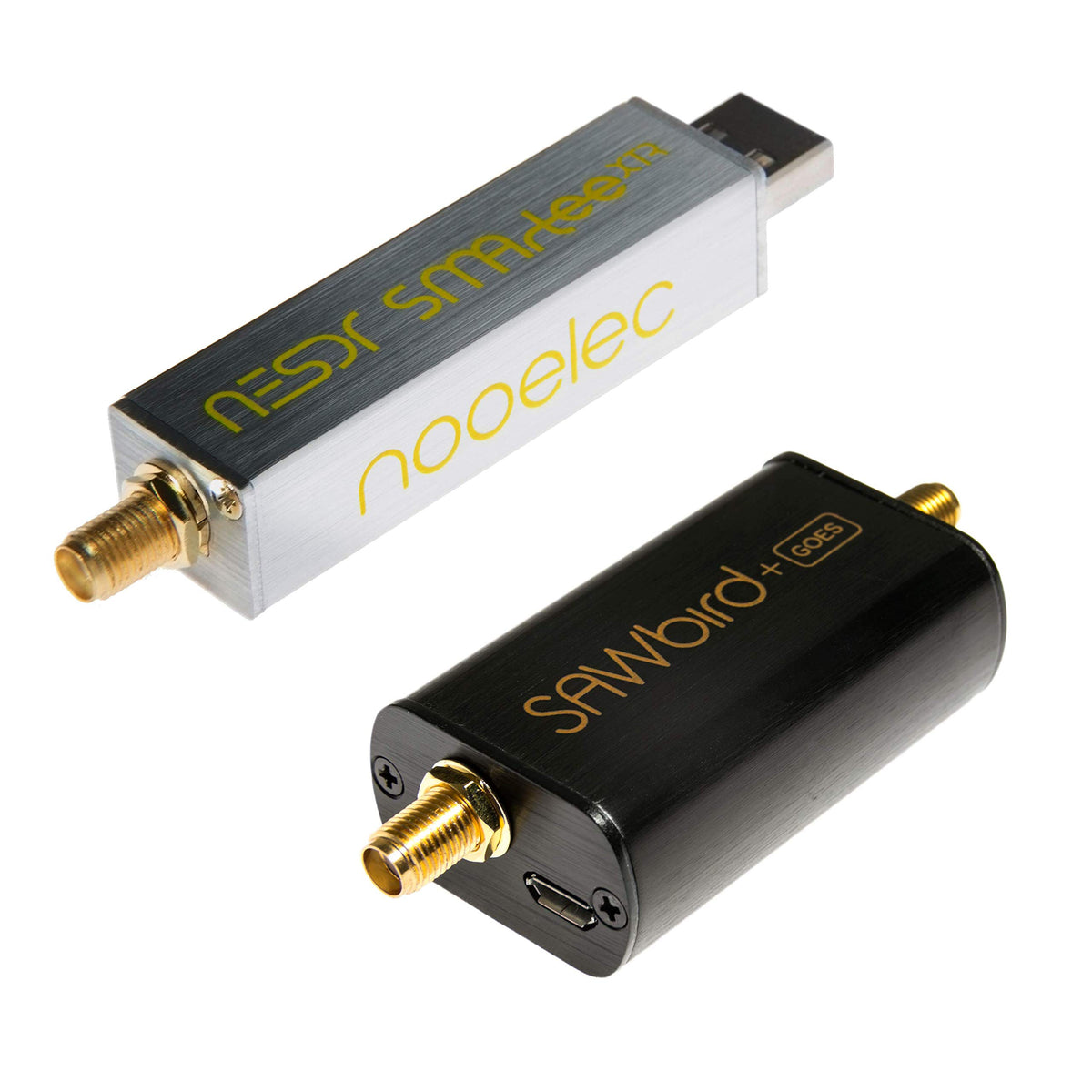 NooElec SAWbird+ GOES LNA module boosts weak signals for clearer images.