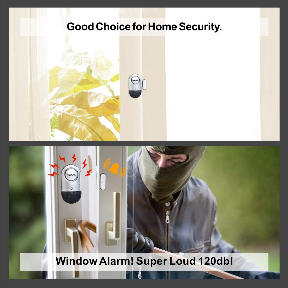 Noopel door alarm battery compartment, replaceable power for continuous alerts.