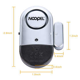 Noopel door alarm six-pack back view, slim, discreet placement.