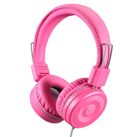 Noot K22 kids headphones flamingo pink folded for travel