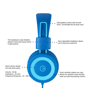 Noot Products K11 wired headphones 5ft cord skyline blue classroom ready