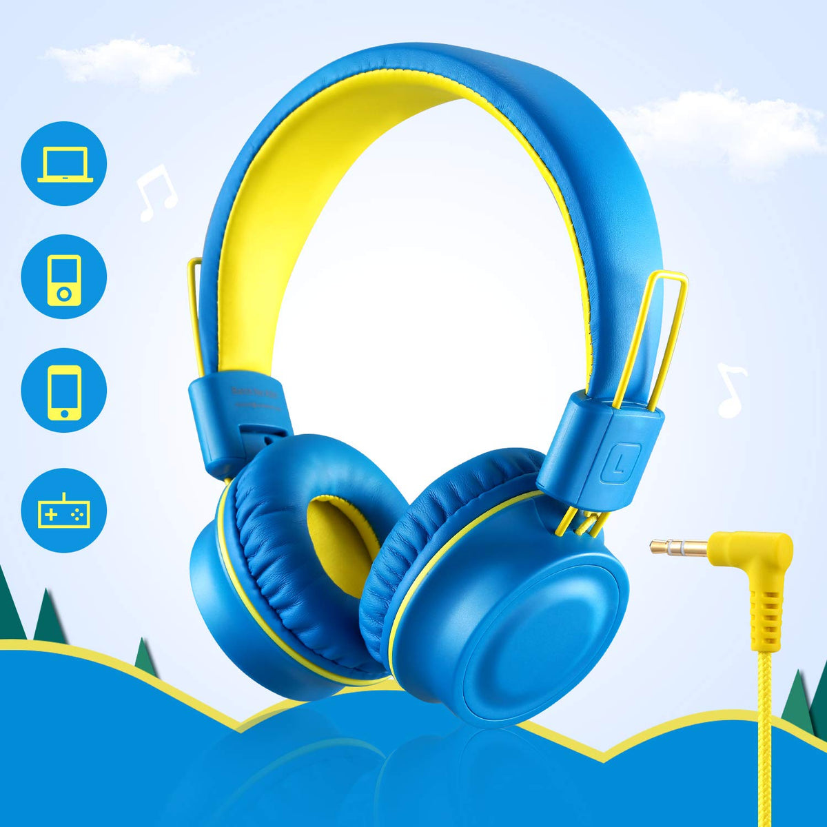 Noot Products K33 child using headphones on travel for learning and entertainment.