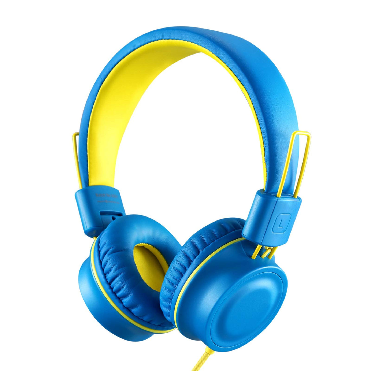 Noot Products K33 foldable headphones in electric blue for kids, compact travel-friendly design.