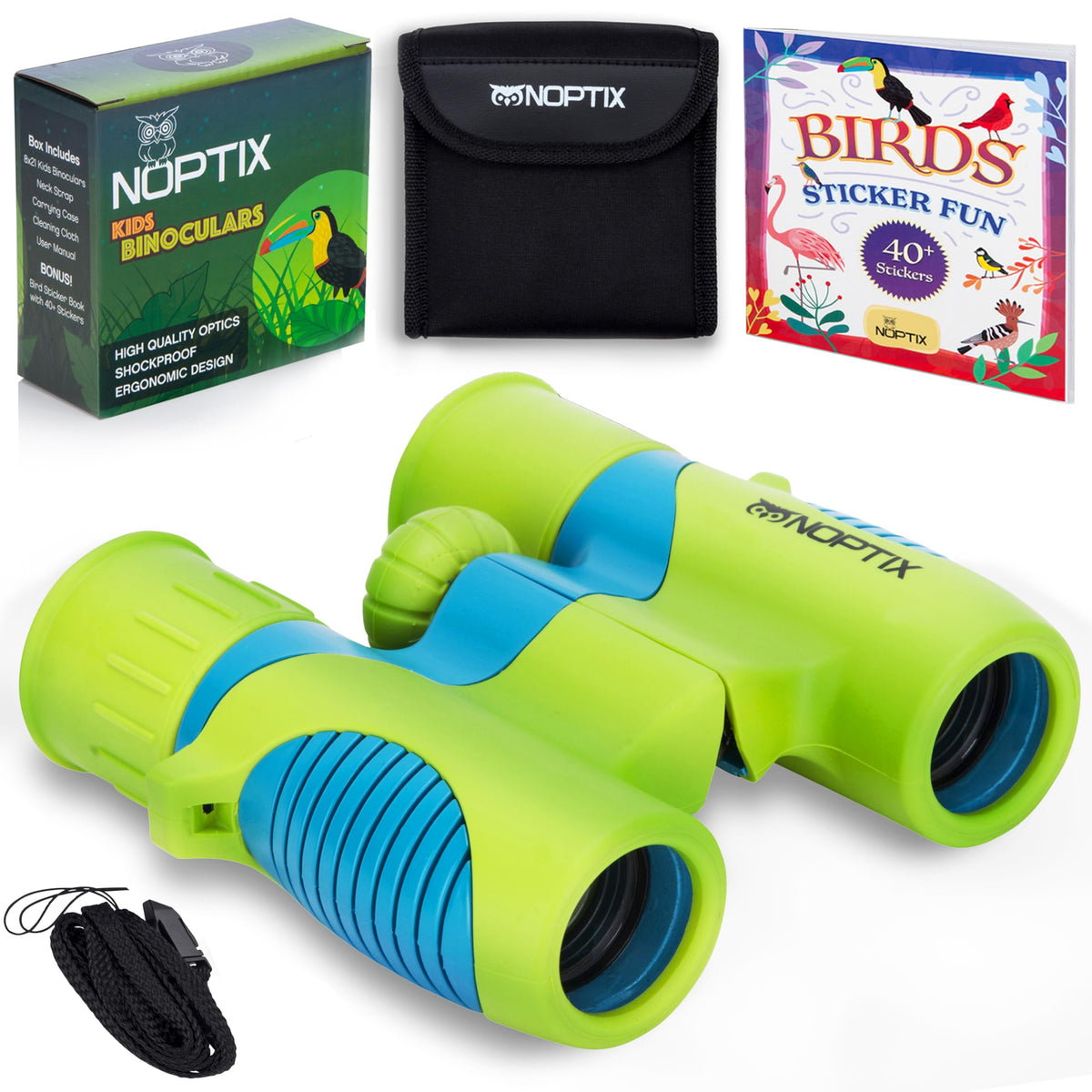 Noptix front view green binoculars showing playful design and portability