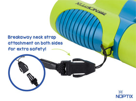 Noptix beside adult hand showing compact size for kids and portability