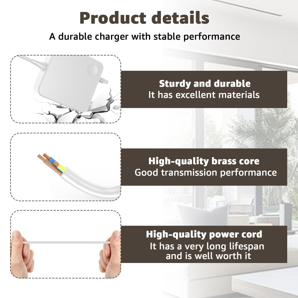 Norward white power cord blends with home or office decor