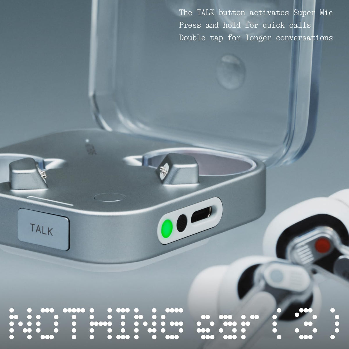Nothing Ear (3) left earbud angled for secure fit during workouts