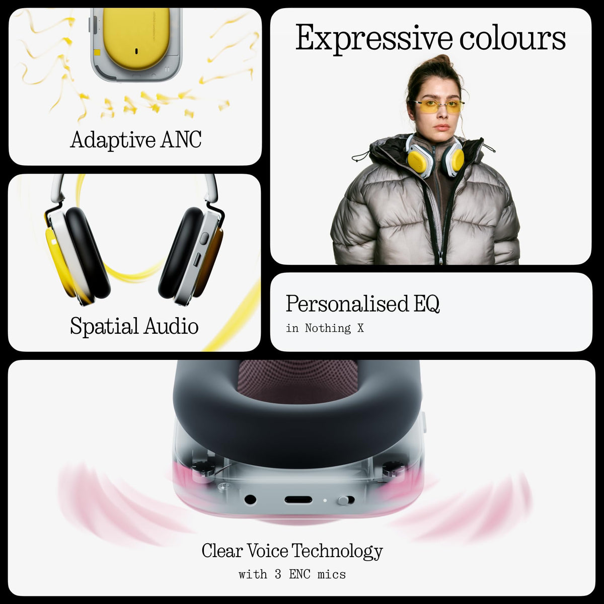 Nothing Headphone (a) tactile controls on the side enable quick, distraction-free adjustments.