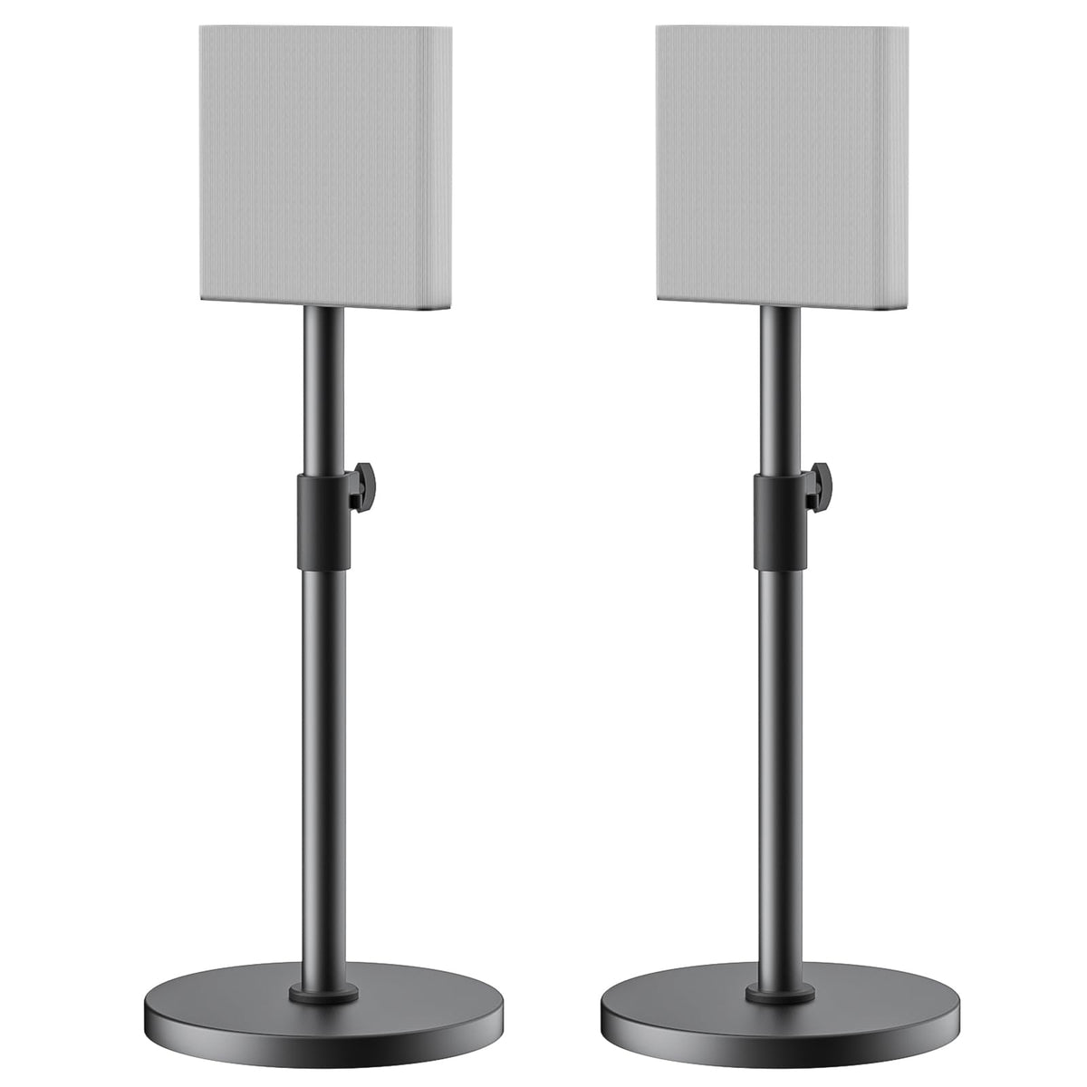 notiela front view showing paired stands with Sony HT-A9M2 for stable surround placement