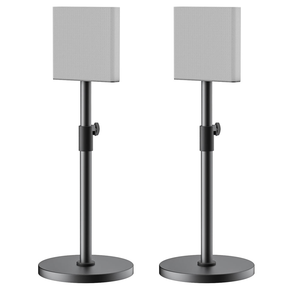 notiela front view showing paired stands with Sony HT-A9M2 for stable surround placement