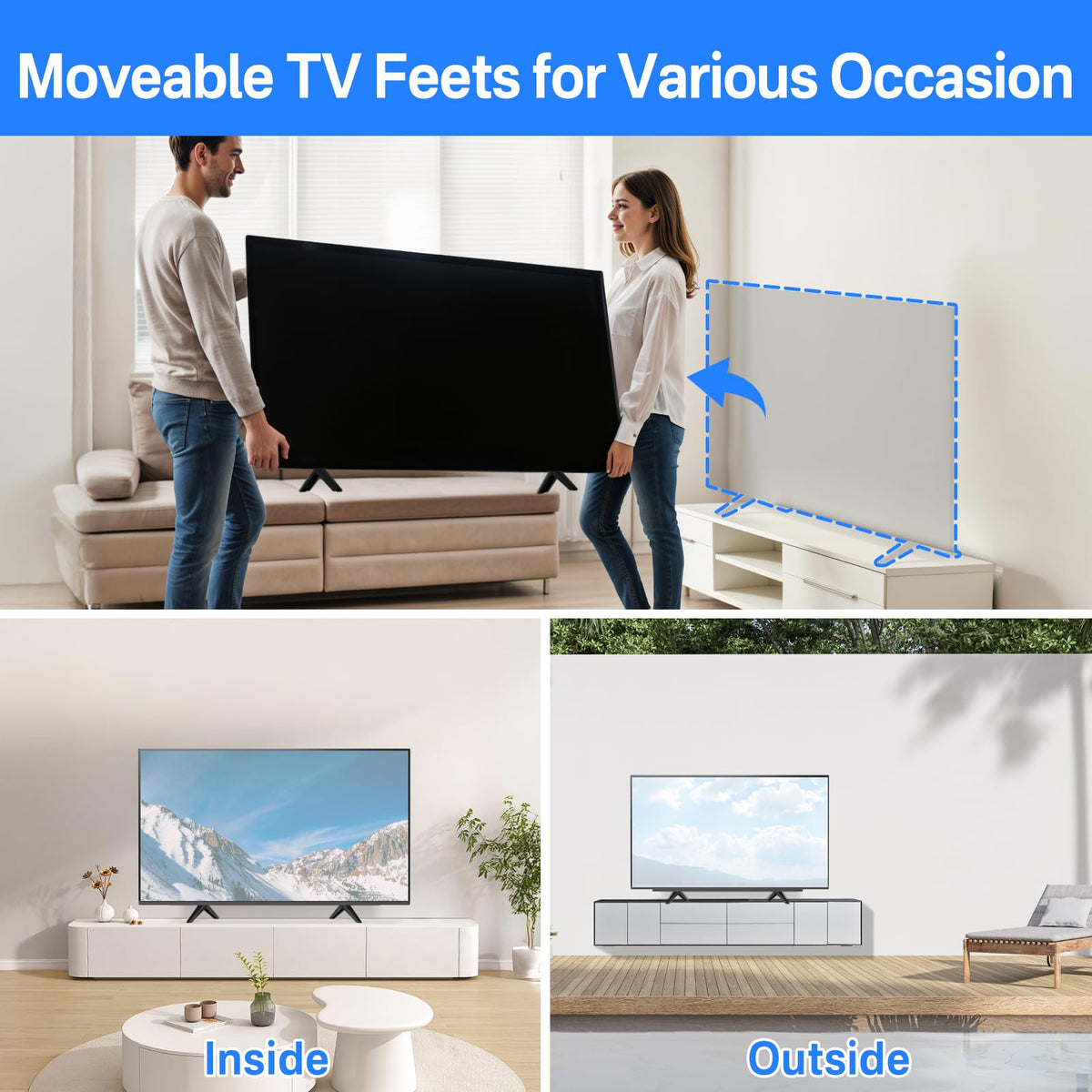 Notiela Onn TV legs anti-slip feet protect tabletops during use.