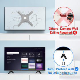 Notiela Onn TV legs installation guide shows no-drill setup for wall-free placement.